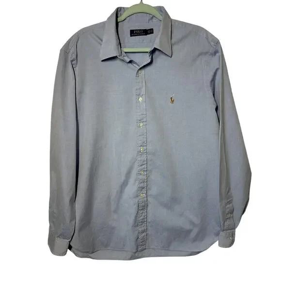 Polo Ralph Lauren Long Sleeve Button Up Oxford Shirt Light Blue Size 171/2 36-37 - Picture 1 of 9